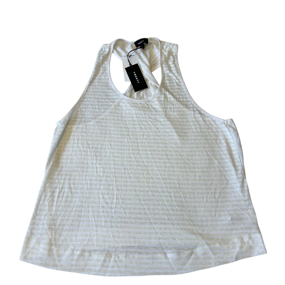Twenty Women's Tank Top Scoop Neck Twisted Linen Blend White Sz S Summer NWT